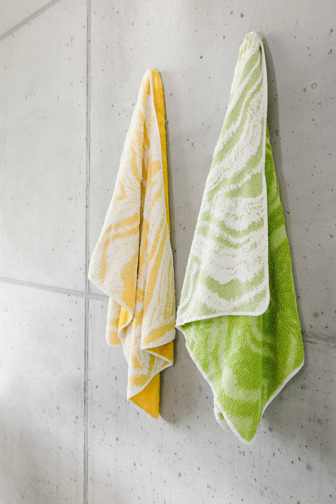 Abyss Fogo Towels. Left: 278 Yuzu, Right: 165 Apple Green