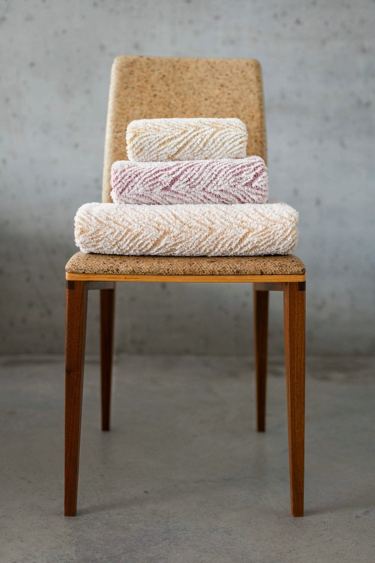 Abyss Vasco Towels, Top & Bottom: 840 Gold, Middle: 578 Canyon