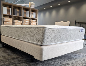 Cora flippable mattress w/ Spring Air organic slat foundation. On display in our Sherwood Park showroom