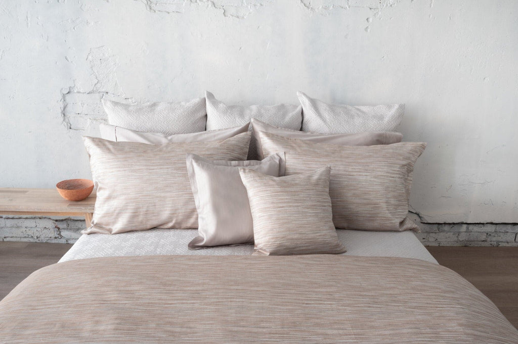 Scala Matelassé in Pewter. Accent pillows are St Geneve Vista Terra